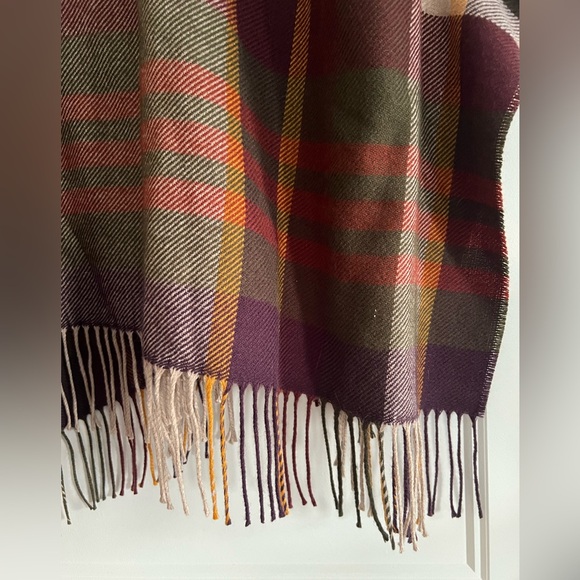 Womens V. FRAAS Plaid Poncho Sweater with Cowl Collar Tan Brown Green One Size - Picture 3 of 5